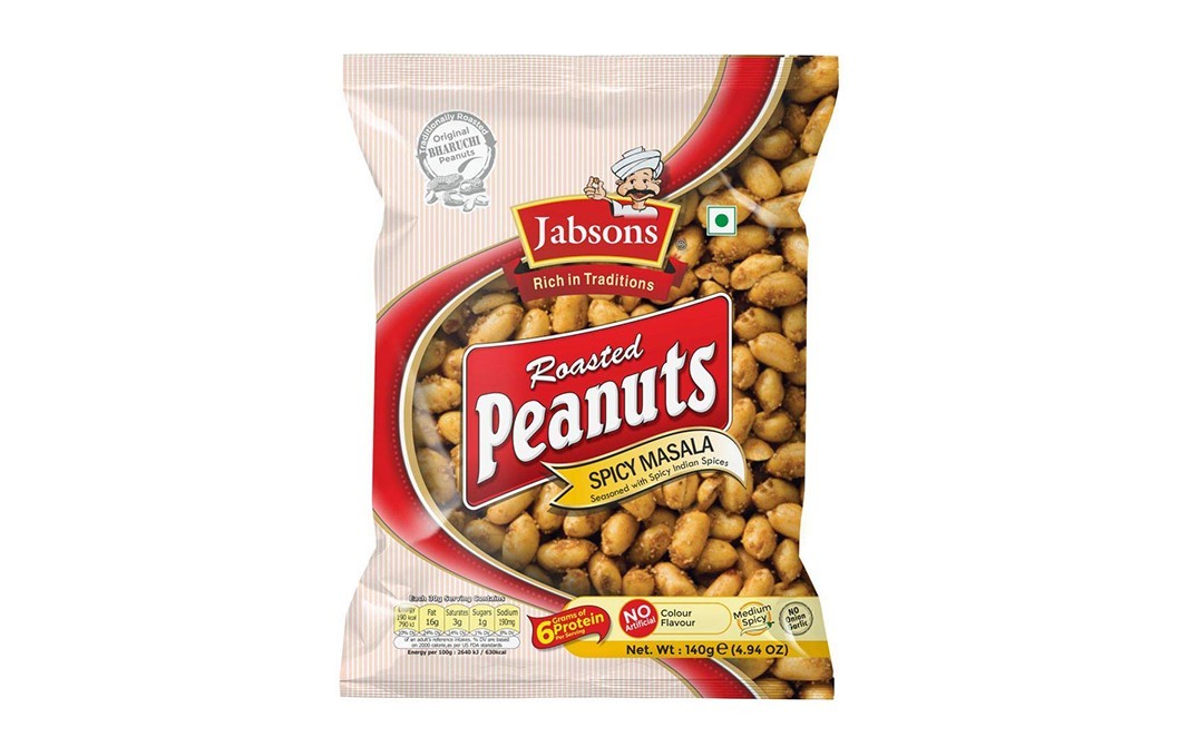 Jabsons Roasted Peanuts Spicy Masala    Pack  140 grams